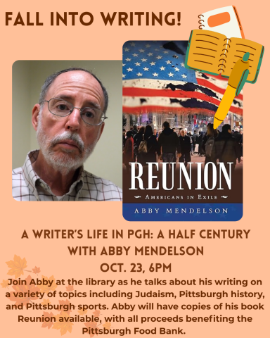 A picture of Abby Mendelson and his book, Reunion